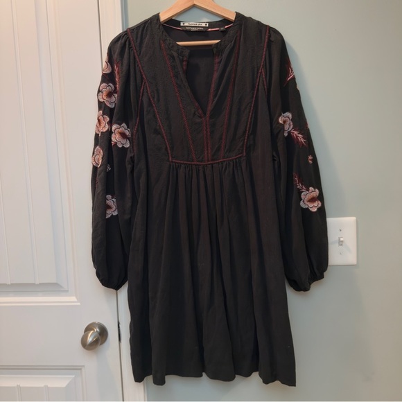 Scotch & Soda Embroidered Mini Dress Black with Floral Sleeves Size M - Picture 5 of 8